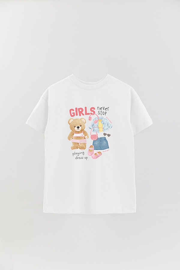 REMERA OVER ESTAMPADA UNISEX TEDDY NEVER STOP