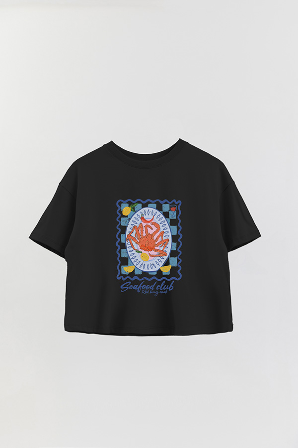 REMERA CROP ESTAMPADA SF SEAFOOD CLUB