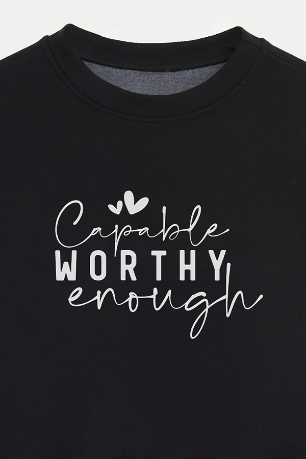 BUZO CROP ESTAMPADO MINIMAL LOVE CAPABLE WORTHY ENOUGH