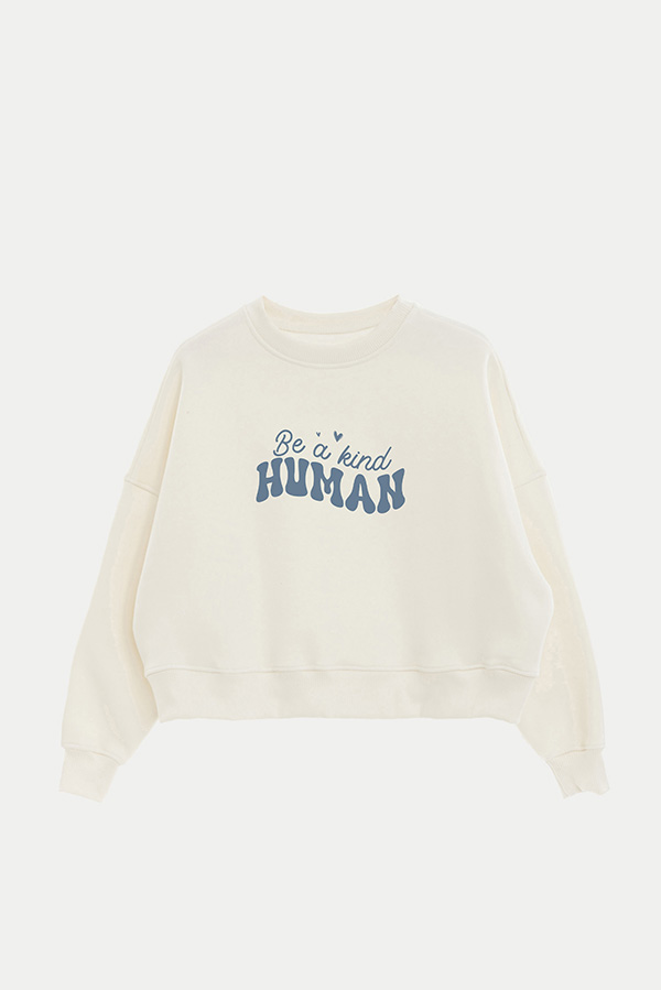 BUZO CROP ESTAMPADO MINIMAL LOVE BE A KIND HUMAN