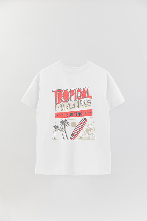 REMERA OVER ESTAMPADA TROPICAL PARADISE
