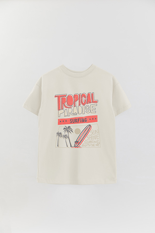 REMERA OVER ESTAMPADA TROPICAL PARADISE
