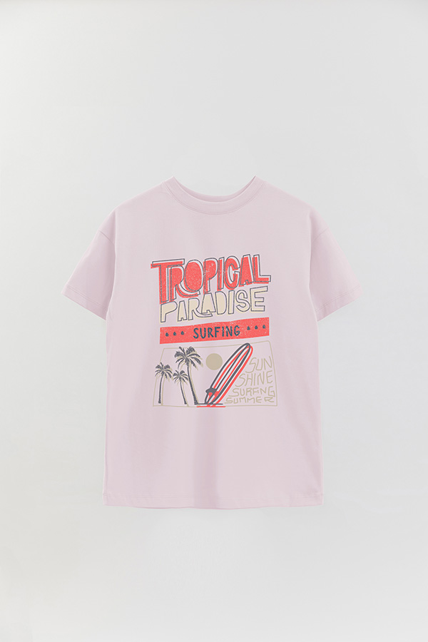 REMERA OVER ESTAMPADA TROPICAL PARADISE