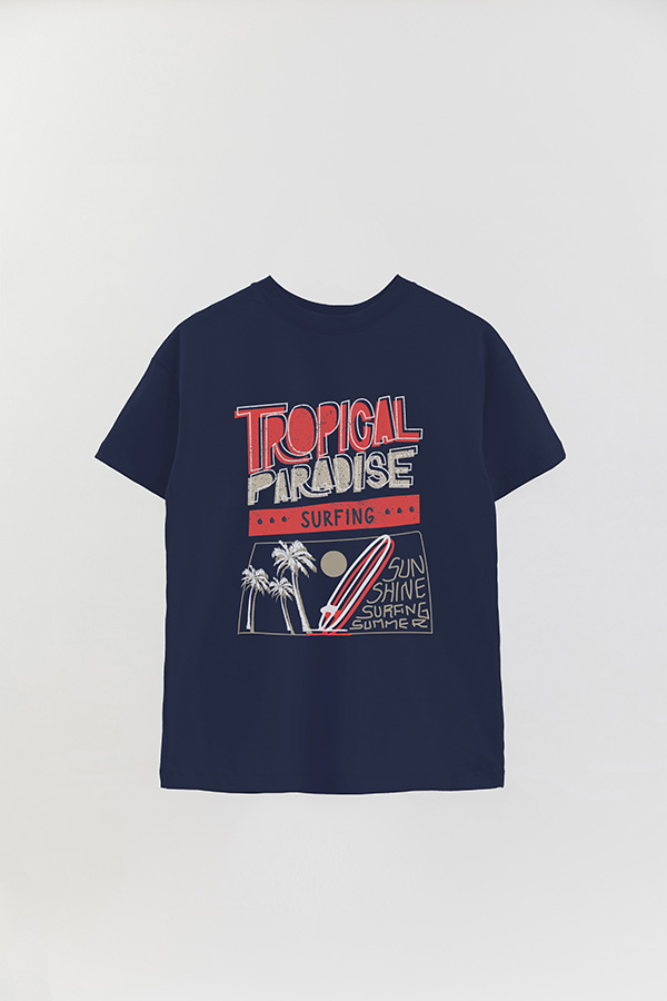 REMERA OVER ESTAMPADA TROPICAL PARADISE