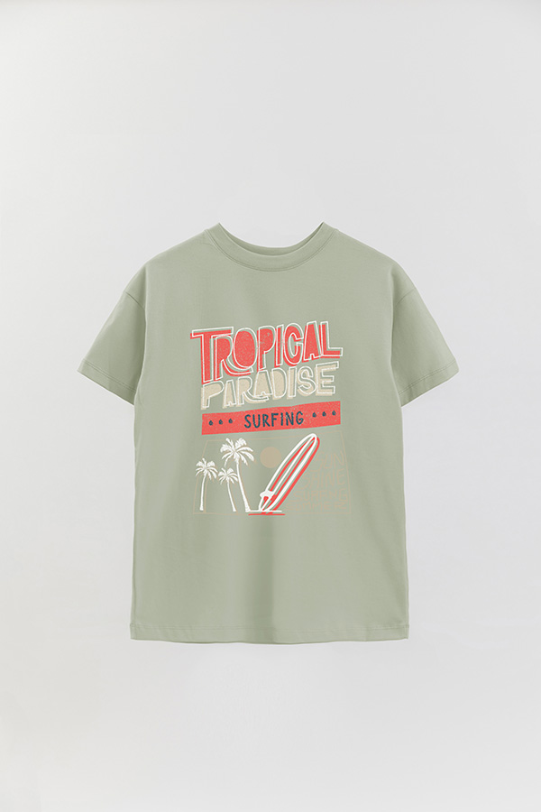 REMERA OVER ESTAMPADA TROPICAL PARADISE