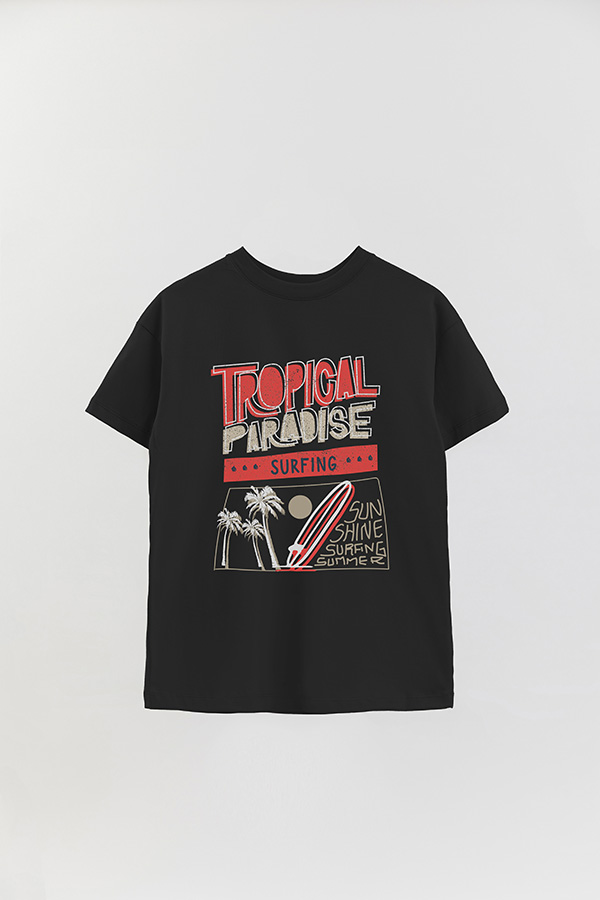 REMERA OVER ESTAMPADA TROPICAL PARADISE