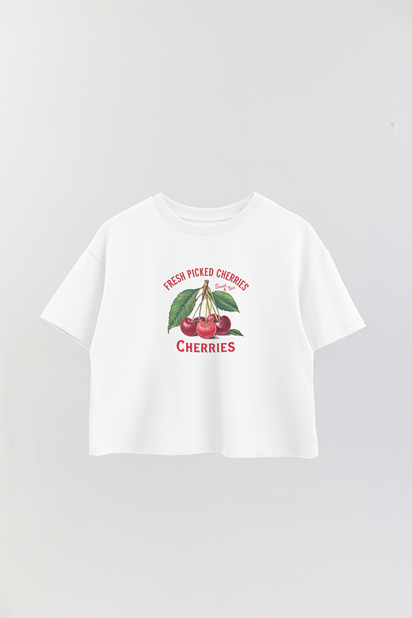REMERA CROP ESTAMPADA HARVEST FRESH PICKED CHERRIES