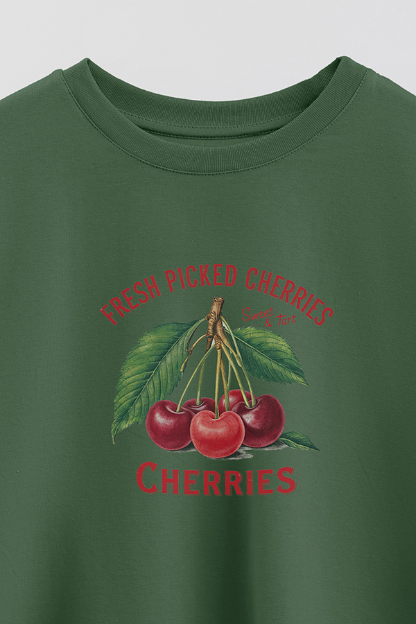 REMERA CROP ESTAMPADA HARVEST FRESH PICKED CHERRIES