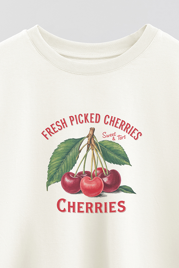 REMERA CROP ESTAMPADA HARVEST FRESH PICKED CHERRIES