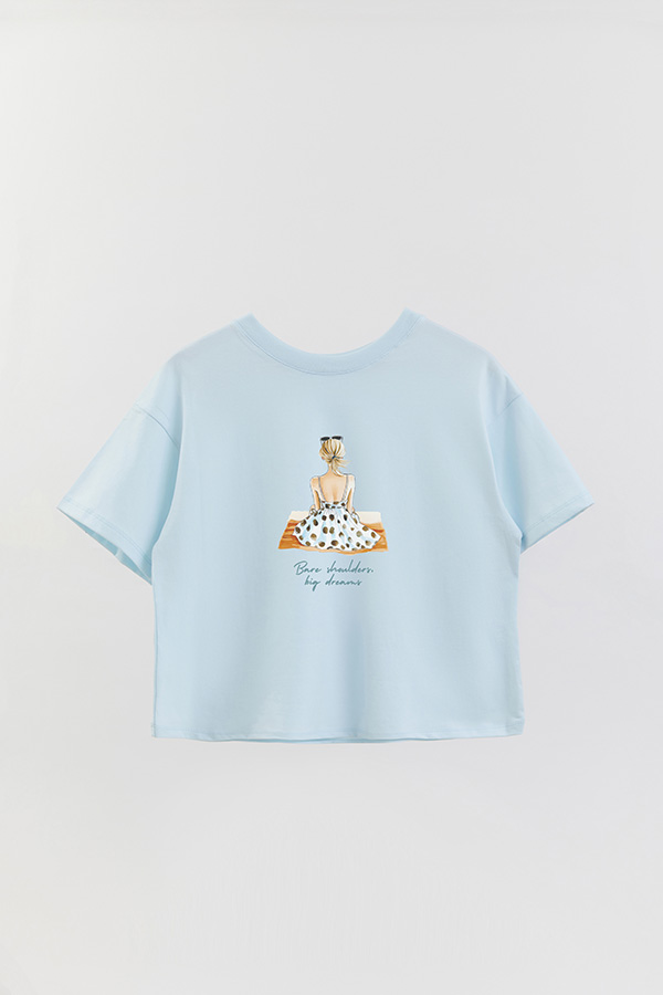REMERA CROP ESTAMPADA COASTAL BARE SHOULDERS