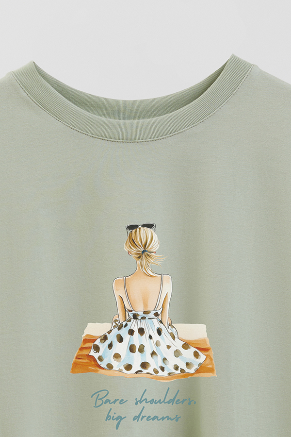 REMERA CROP ESTAMPADA COASTAL BARE SHOULDERS