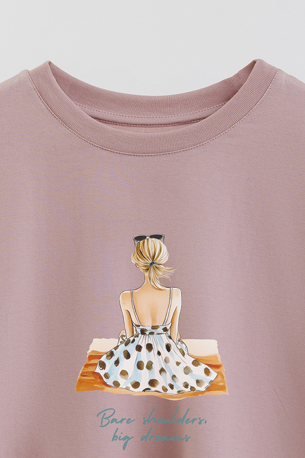 REMERA CROP ESTAMPADA COASTAL BARE SHOULDERS
