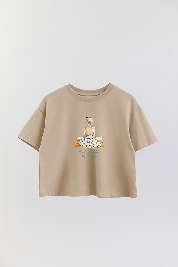 REMERA CROP ESTAMPADA COASTAL BARE SHOULDERS