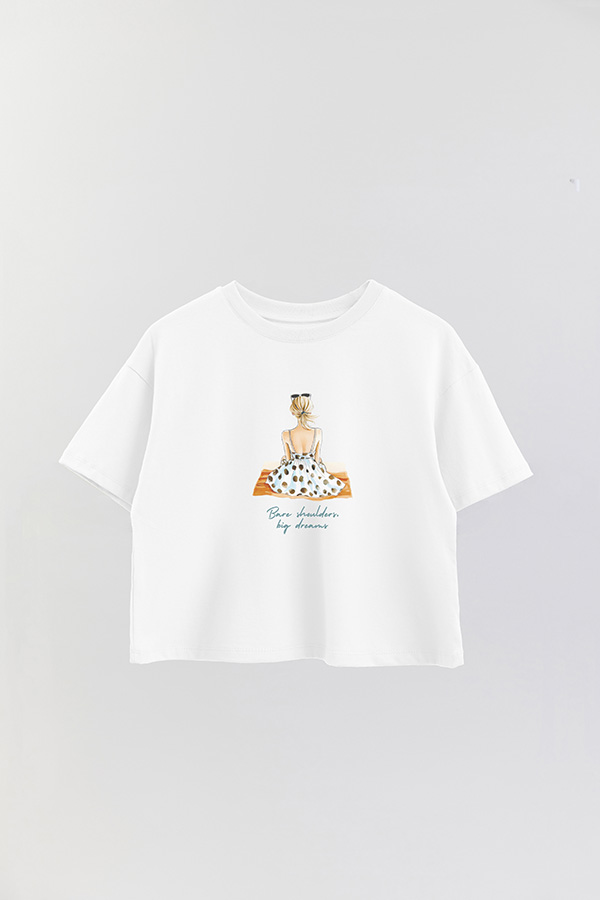 REMERA CROP ESTAMPADA COASTAL BARE SHOULDERS