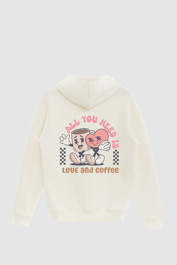 HOODIE ESTAMPADO CARTOON ILLUSTRATION ALL YOU NEED IS LOVE AND COFFEE