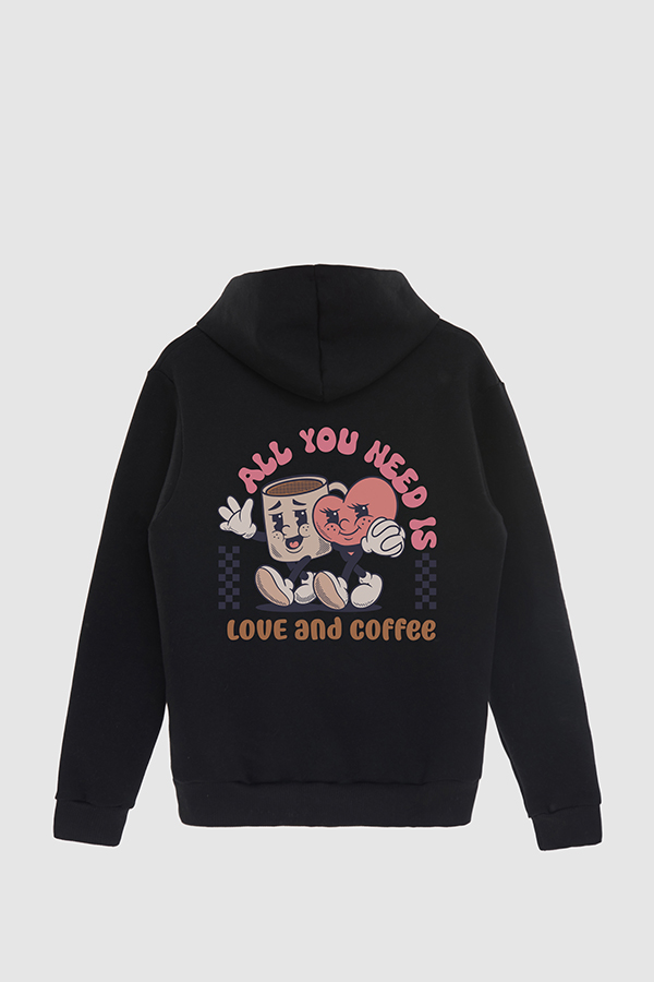 HOODIE ESTAMPADO CARTOON ILLUSTRATION ALL YOU NEED IS LOVE AND COFFEE