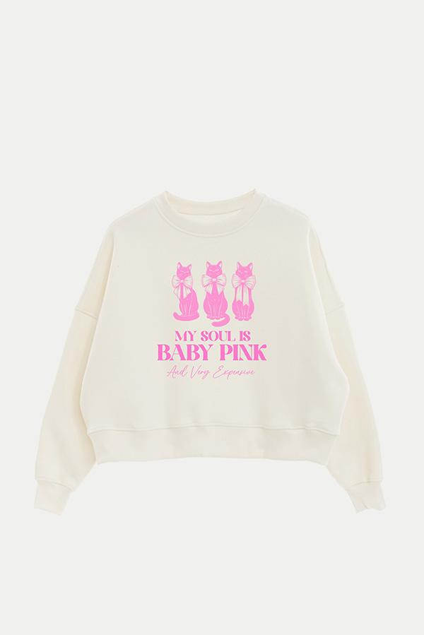 BUZO CROP ESTAMPADO COQUETTE MY SOUL IS BABY PINK