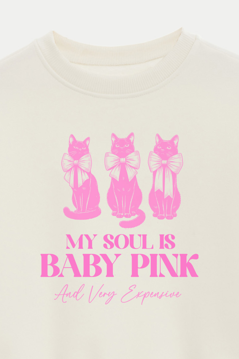 BUZO CROP ESTAMPADO COQUETTE MY SOUL IS BABY PINK