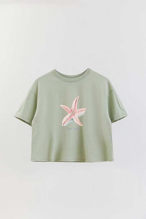 REMERA CROP ESTAMPADA COASTAL CORAL CUTIE