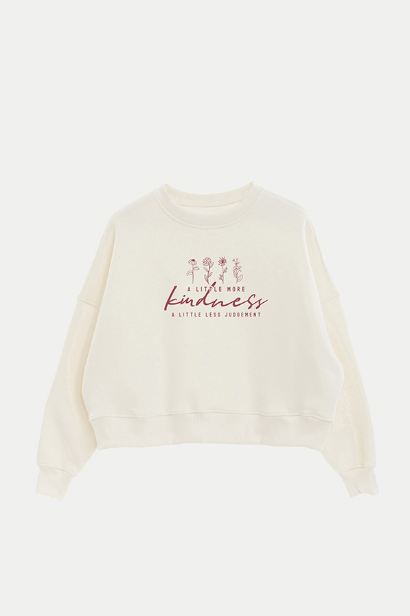 BUZO CROP FRISA ESTAMPADO MINIMAL LOVE LESS JUDGEMENT