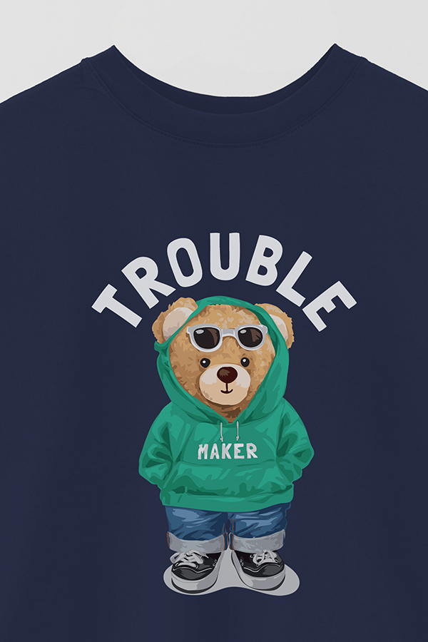 REMERA OVER ESTAMPADA UNISEX TEDDY TROUBLE MAKER