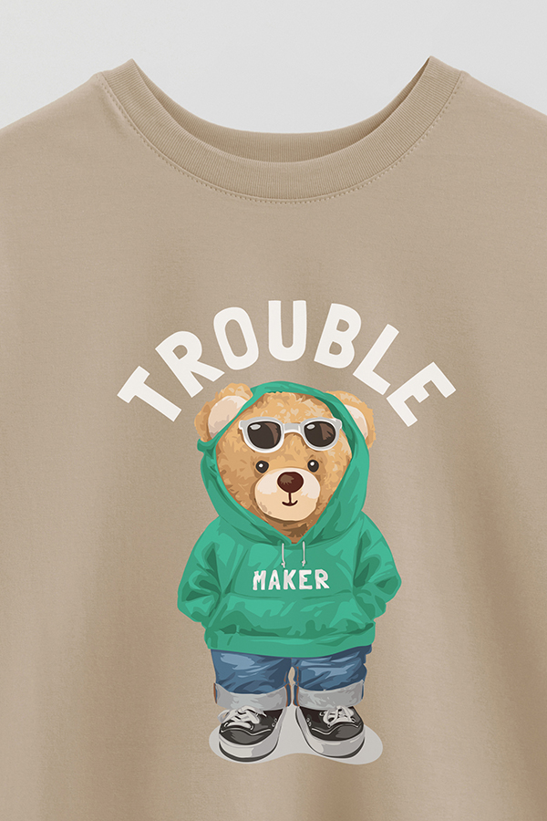 REMERA OVER ESTAMPADA UNISEX TEDDY TROUBLE MAKER