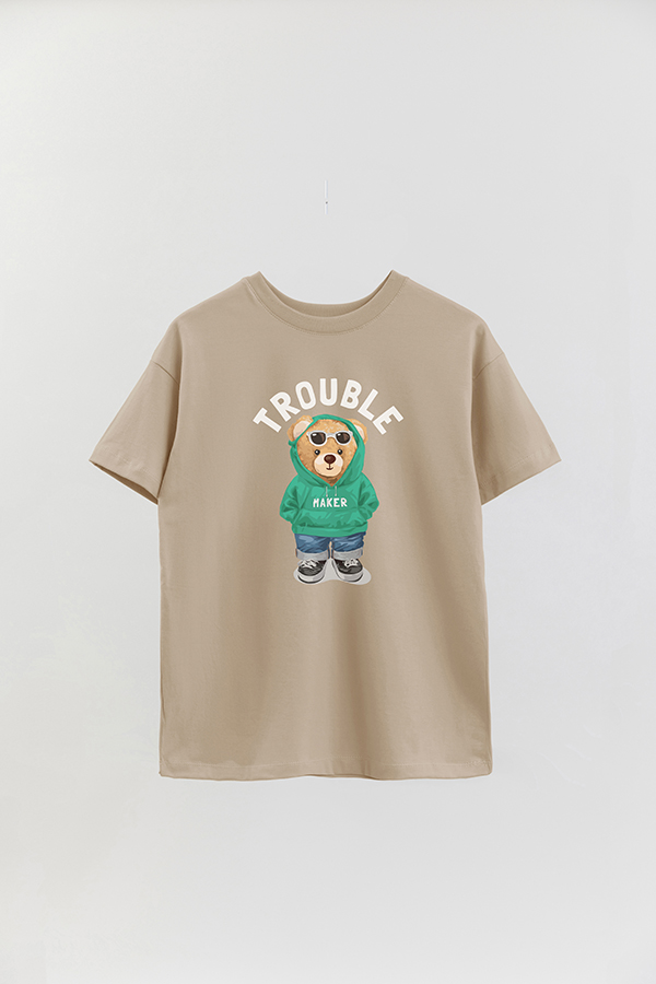 REMERA OVER ESTAMPADA UNISEX TEDDY TROUBLE MAKER