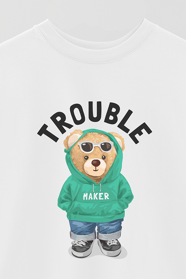 REMERA OVER ESTAMPADA UNISEX TEDDY TROUBLE MAKER