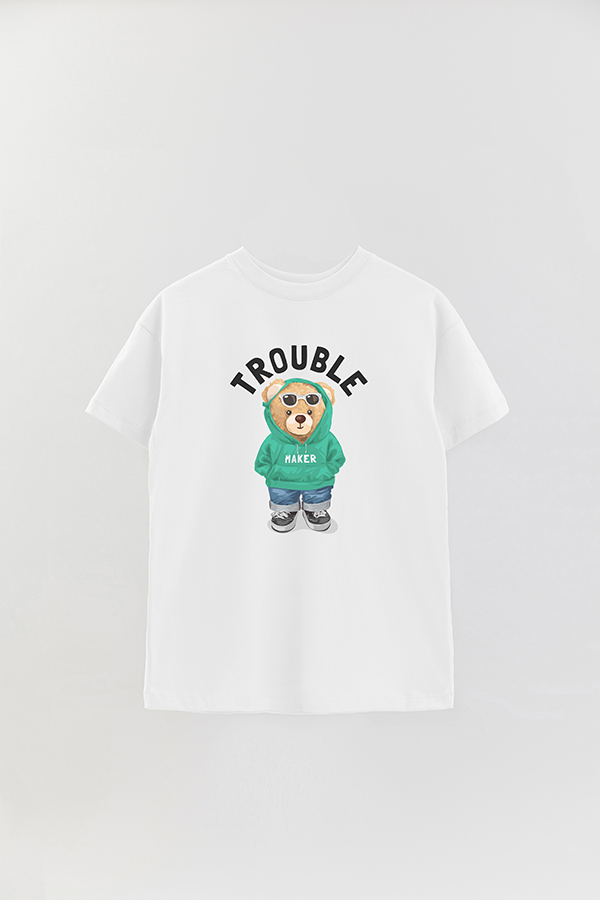REMERA OVER ESTAMPADA UNISEX TEDDY TROUBLE MAKER