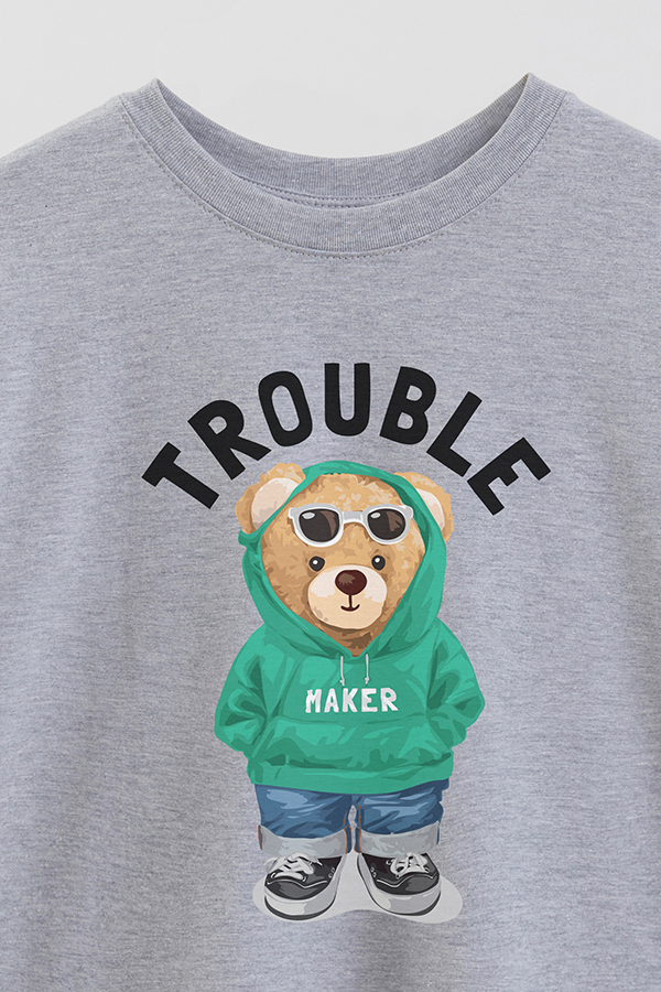REMERA OVER ESTAMPADA UNISEX TEDDY TROUBLE MAKER