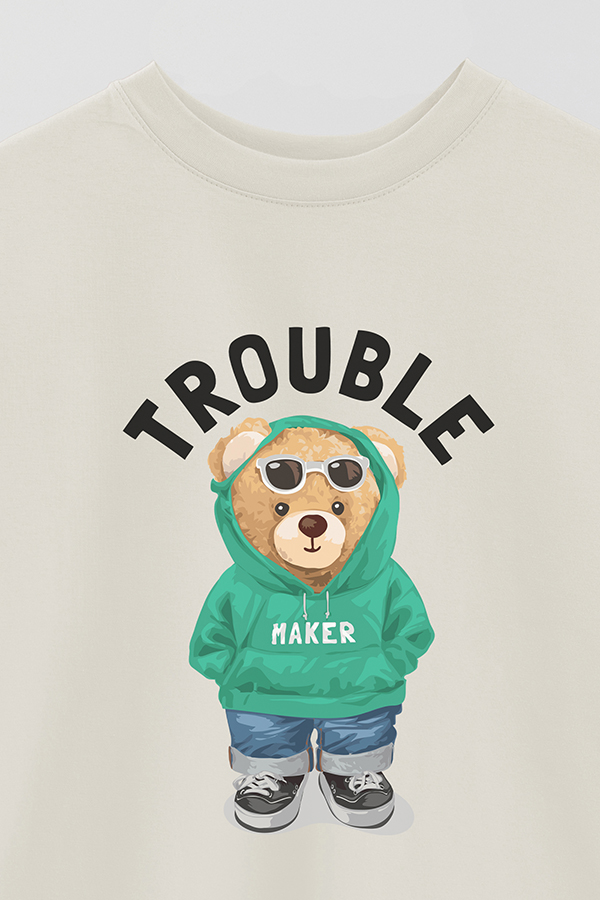 REMERA OVER ESTAMPADA UNISEX TEDDY TROUBLE MAKER