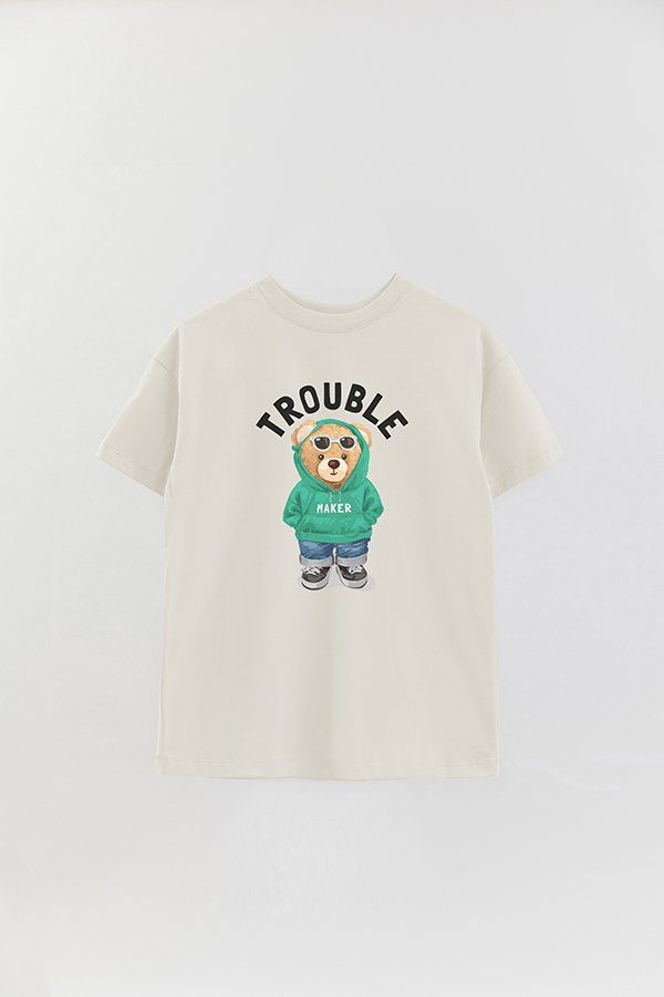 REMERA OVER ESTAMPADA UNISEX TEDDY TROUBLE MAKER