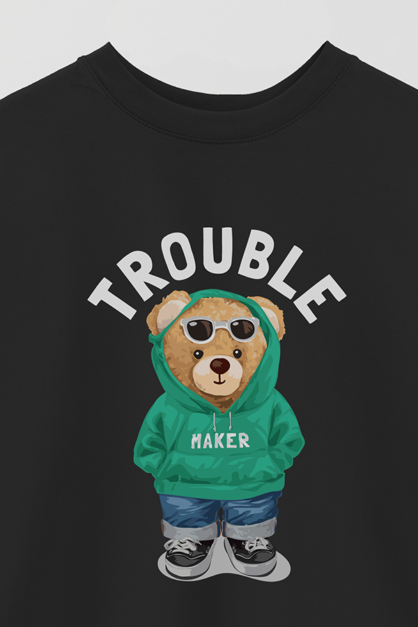 REMERA OVER ESTAMPADA UNISEX TEDDY TROUBLE MAKER