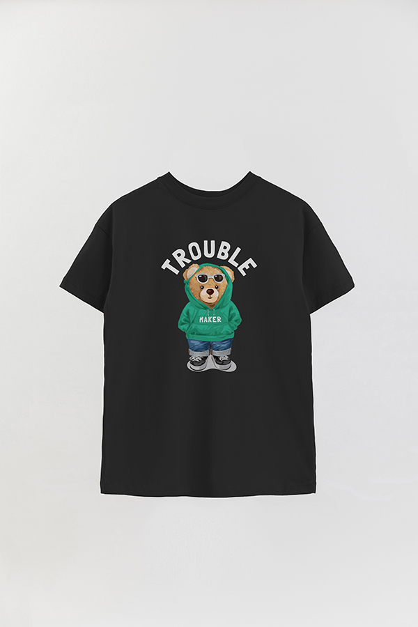 REMERA OVER ESTAMPADA UNISEX TEDDY TROUBLE MAKER