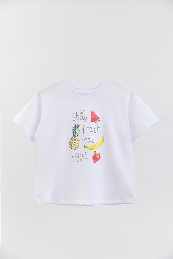 REMERA GIRL OVER STAY FRESH EAT FRUITS