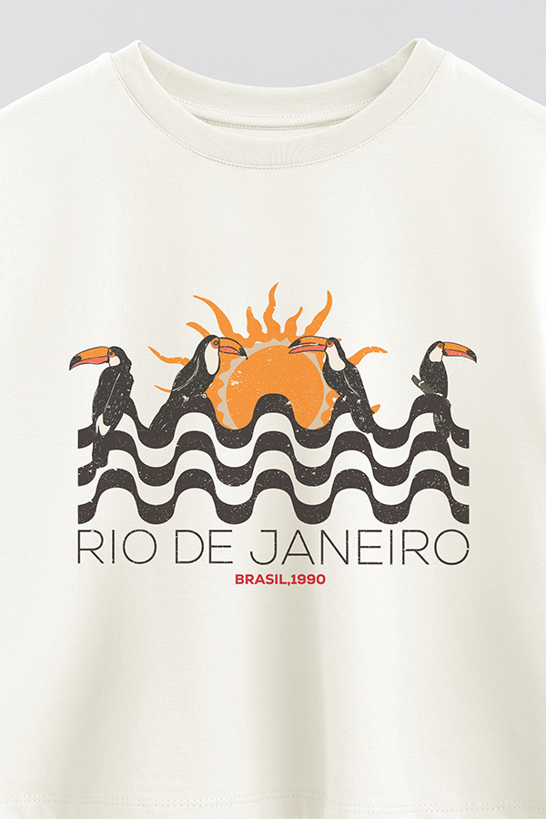 REMERA CROP ESTAMPADA RIO, BRASIL 1990