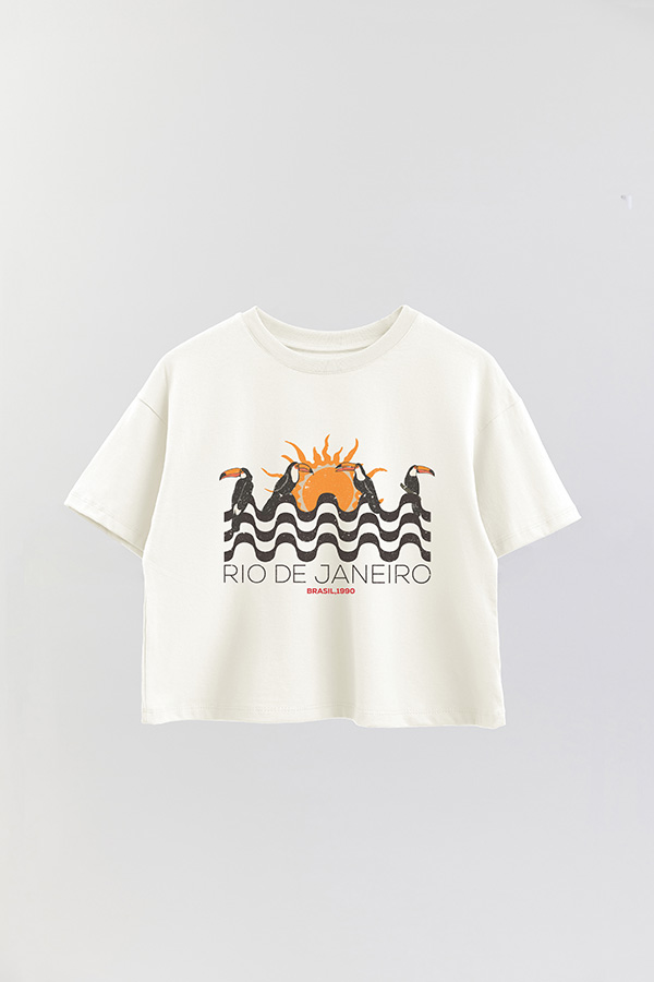 REMERA CROP ESTAMPADA RIO, BRASIL 1990