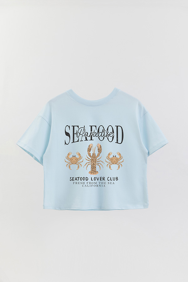 REMERA CROP ESTAMPADA SF SEAFOOD PARADISE
