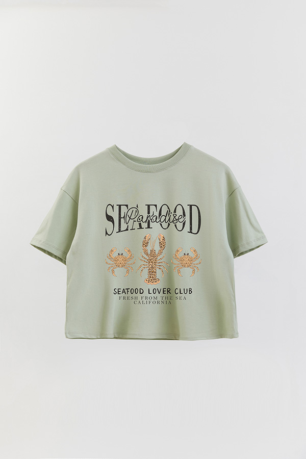REMERA CROP ESTAMPADA SF SEAFOOD PARADISE