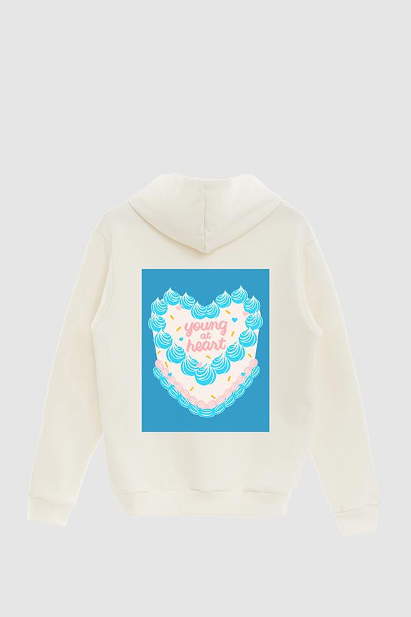 HOODIE ESTAMPADO POSTER NEVER YOUNG AT HEART CAKE