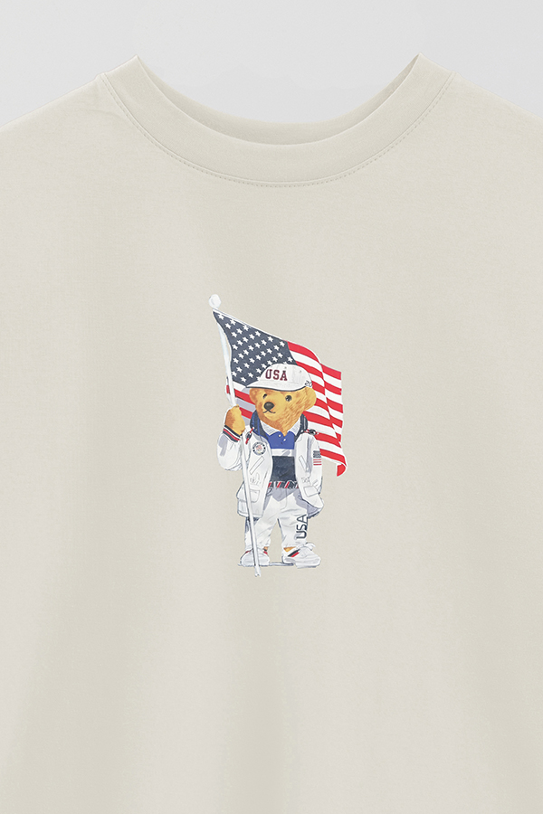 REMERA OVER ESTAMPADA UNISEX BEAR USA FLAG