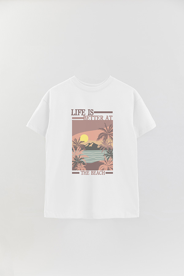 REMERA OVER ESTAMPADA LIFE IS BETTER AT THE BEACH