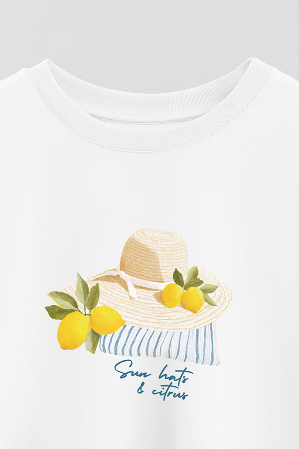 REMERA CROP ESTAMPADA COASTAL SUN HATS CITRUS