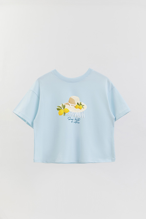 REMERA CROP ESTAMPADA COASTAL SUN HATS CITRUS