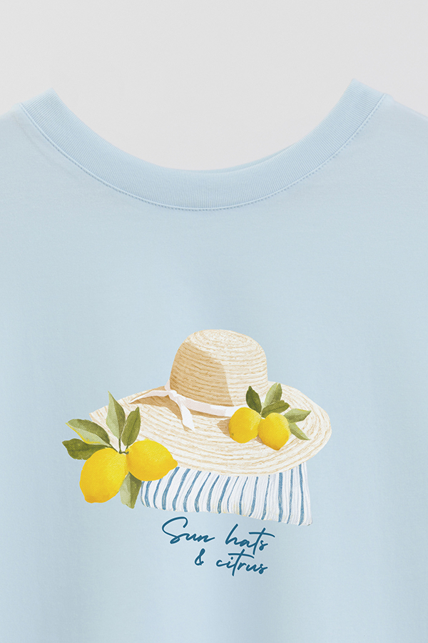 REMERA CROP ESTAMPADA COASTAL SUN HATS CITRUS