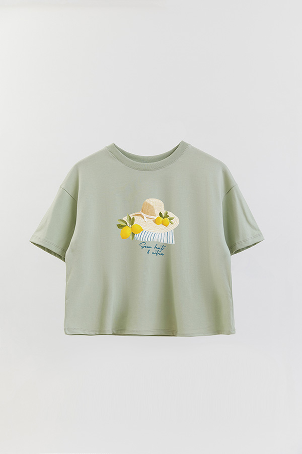 REMERA CROP ESTAMPADA COASTAL SUN HATS CITRUS