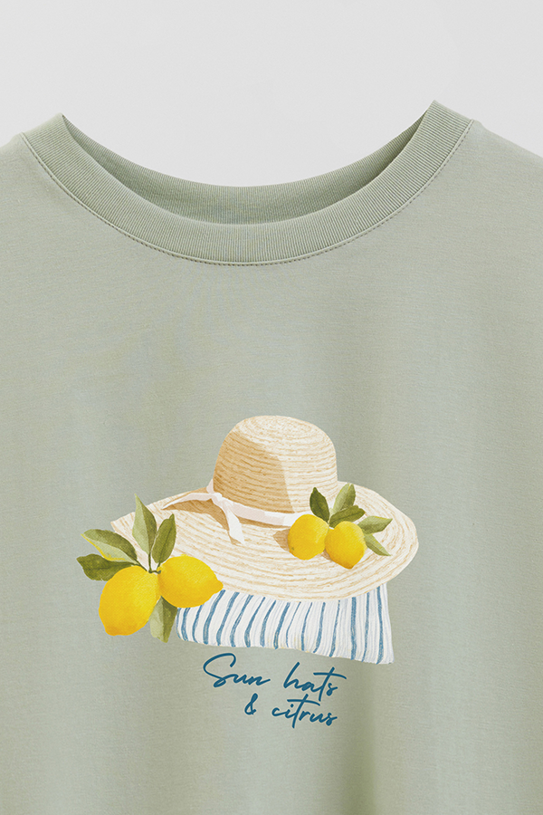 REMERA CROP ESTAMPADA COASTAL SUN HATS CITRUS