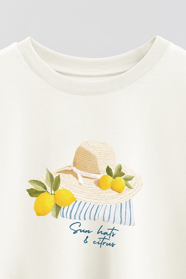 REMERA CROP ESTAMPADA COASTAL SUN HATS CITRUS