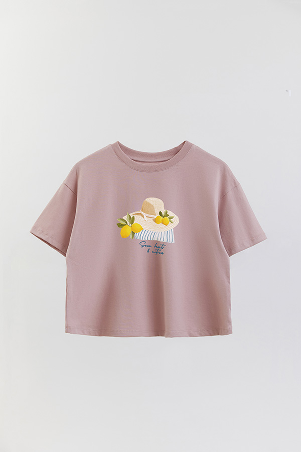 REMERA CROP ESTAMPADA COASTAL SUN HATS CITRUS