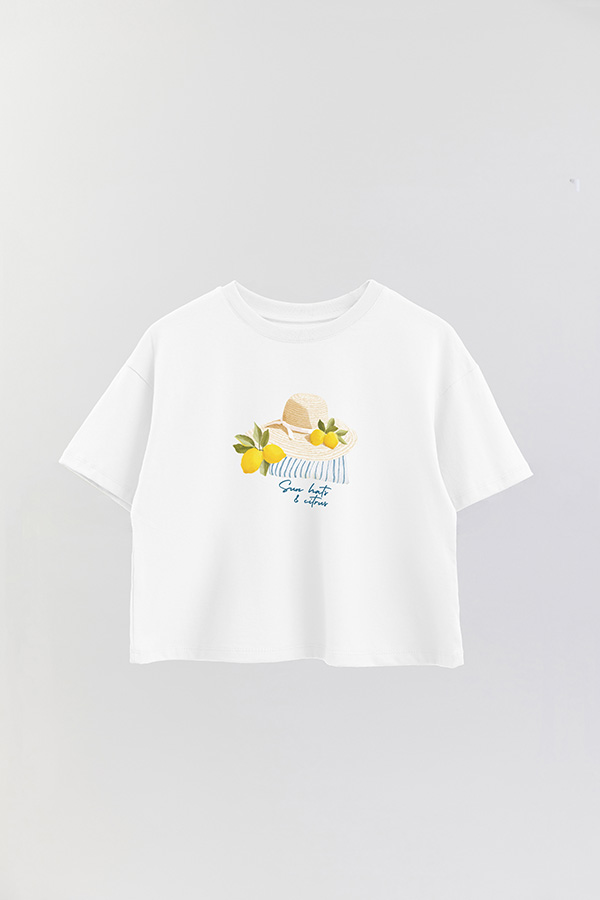 REMERA CROP ESTAMPADA COASTAL SUN HATS CITRUS